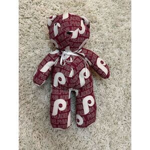 Handmade Philadelphia Phillies Themed Plush Teddy Bear with Bow